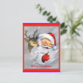 Cute Santa en Rudolph Cheerful Kerstmis Briefkaart (Staand voorkant)