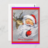 Cute Santa en Rudolph Cheerful Kerstmis Briefkaart (Voorkant / Achterkant)