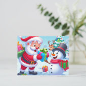 Cute Santa en Snowman Briefkaart (Staand voorkant)