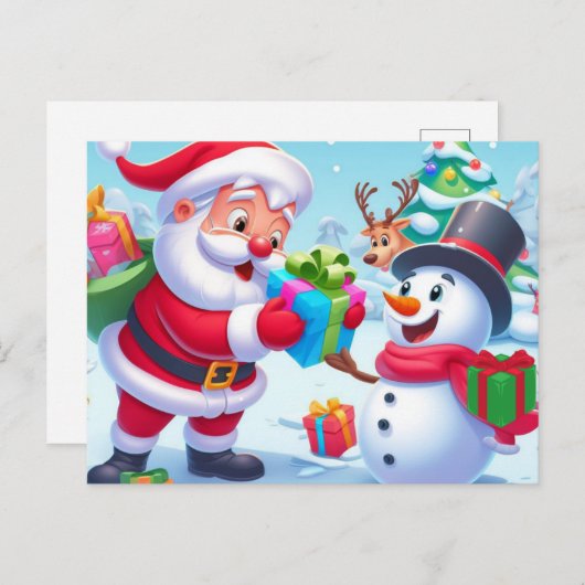 Cute Santa en Snowman Briefkaart (Voorkant / Achterkant)