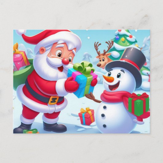 Cute Santa en Snowman Briefkaart (Voorkant)