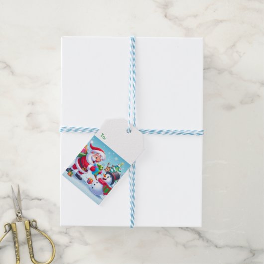 Cute Santa en Snowman Cadeaulabel (Met Touw)