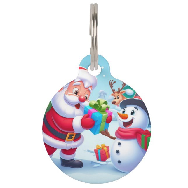 Cute Santa en Snowman Huisdierpenning (Voorkant)