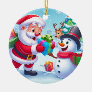 Cute Santa en Snowman Keramisch Ornament