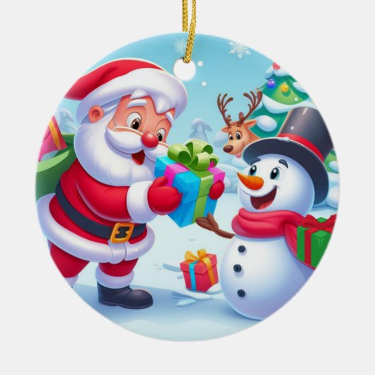 Cute Santa en Snowman Keramisch Ornament (Voorkant)