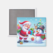 Cute Santa en Snowman Magneet (Voorkant / Achterkant)