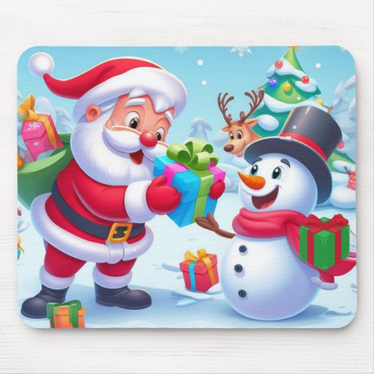 Cute Santa en Snowman Muismat (Voorkant)