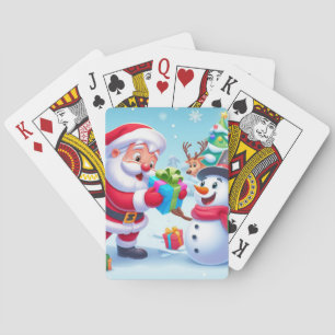 Cute Santa en Snowman Pokerkaarten