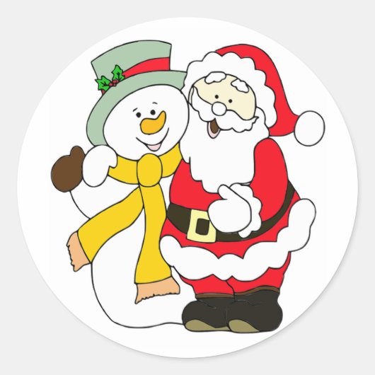 Cute Santa en Snowman Ronde Sticker (Voorkant)