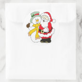 Cute Santa en Snowman Ronde Sticker (Tas)