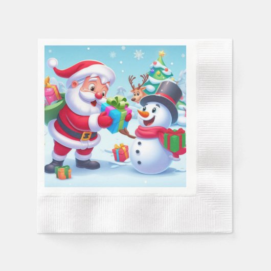 Cute Santa en Snowman Servet (Voorkant)