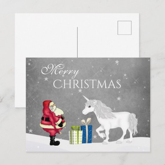 Cute Santa en Unicorn Merry Kerstmis Briefkaart (Voorkant / Achterkant)
