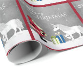 Cute Santa en Unicorn Merry Kerstmis Cadeaupapier (Rol Hoek)
