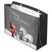 Cute Santa en Unicorn Merry Kerstmis Groot Cadeauzakje (Achterkant Gekanteld)