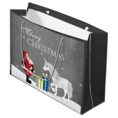 Cute Santa en Unicorn Merry Kerstmis Groot Cadeauzakje (Voorkant Gekanteld)