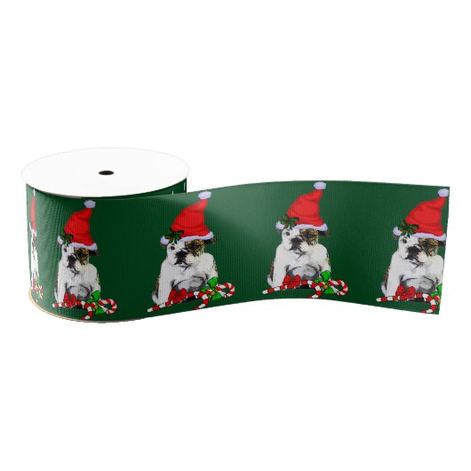 Cute Santa English Bulldog Kerstmis Grosgrain Lint (Spoel)