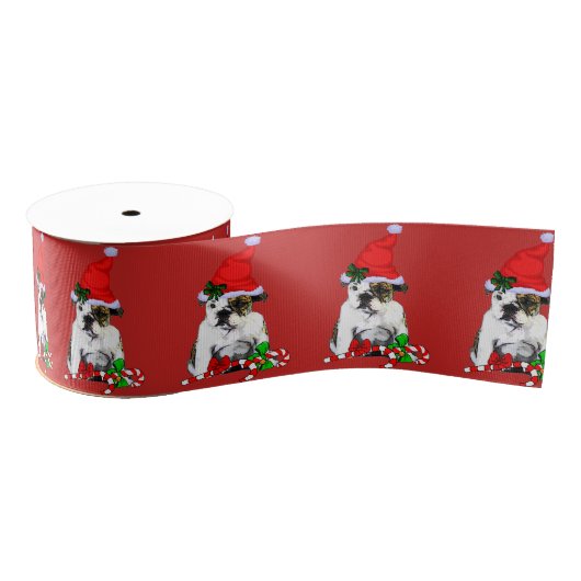 Cute Santa English Bulldog Kerstmis Grosgrain Lint (Spoel)