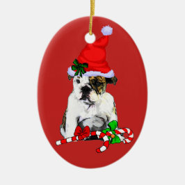 Cute Santa English Bulldog Kerstmis Keramisch Ornament