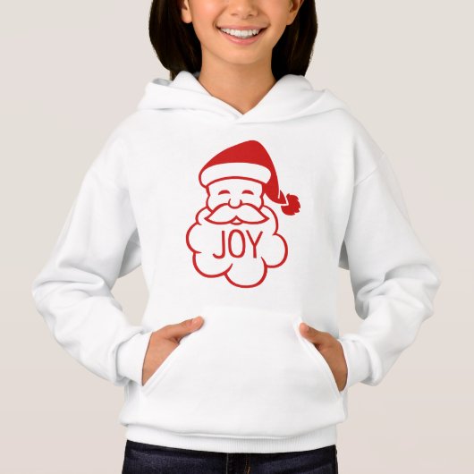 Cute Santa Face Joy White Red Girl's Hoodie (Voorkant)