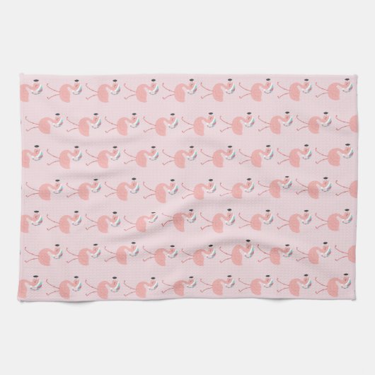 Cute Santa Flamingo patroon - Roze Kerstmis Theedoek (Horizontaal)