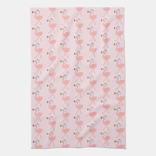 Cute Santa Flamingo patroon - Roze Kerstmis Theedoek (Verticaal)