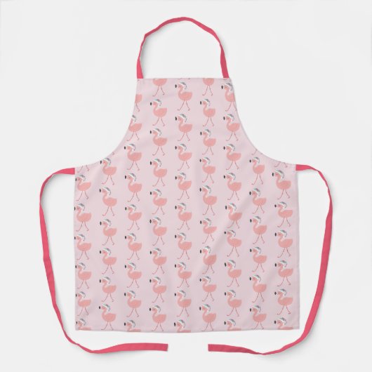 Cute Santa Flamingo patroon - Roze Kerstpron Schort (Voorkant)