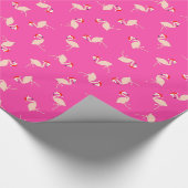 Cute Santa Flamingos Pattern Hot Pink kerst Cadeaupapier (Hoek)