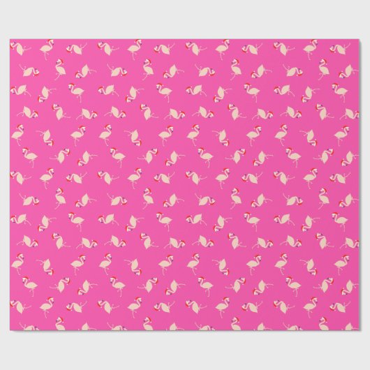 Cute Santa Flamingos Pattern Hot Pink kerst Cadeaupapier (Vlak)