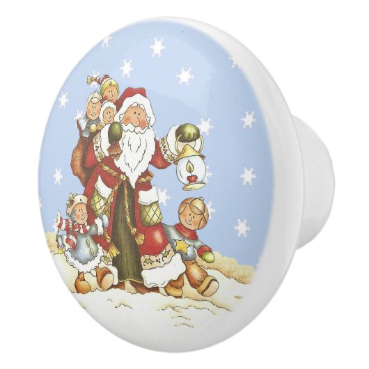 Cute Santa Folk Art Kinder kerstsnowflakes Keramische Knop (Rechts)