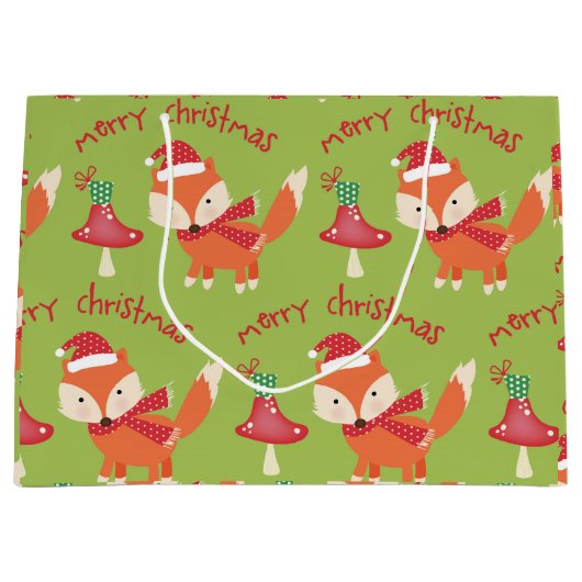 Cute Santa Fox Merry kerst Groot Cadeauzakje (Voorkant)