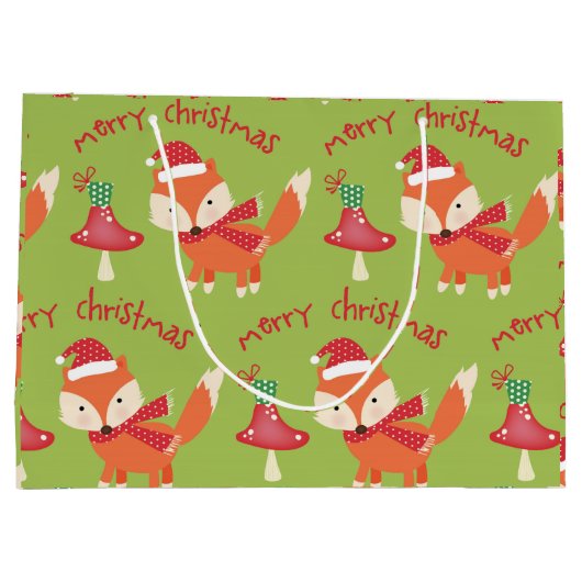 Cute Santa Fox Merry kerst Groot Cadeauzakje (Achterkant)