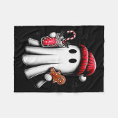 Cute Santa Ghost Drinking Coffee Ice Coffee Christ Fleece Deken (Voorkant (Horizontaal))