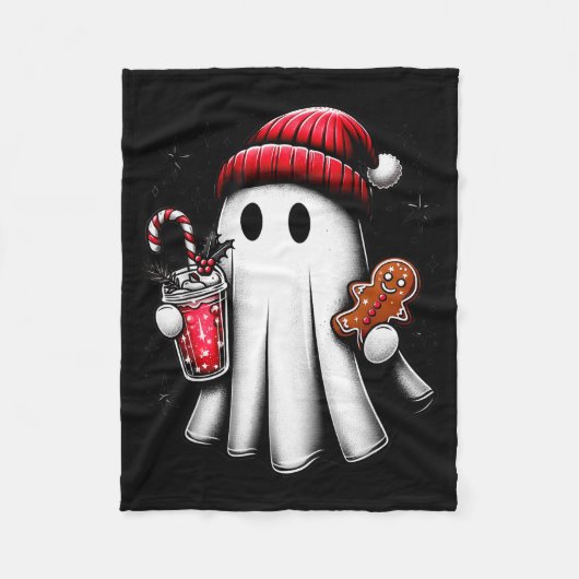 Cute Santa Ghost Drinking Coffee Ice Coffee Christ Fleece Deken (Voorkant)