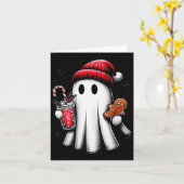 Cute Santa Ghost Drinking Coffee Ice Coffee Christ Kaart (Gele Bloem)