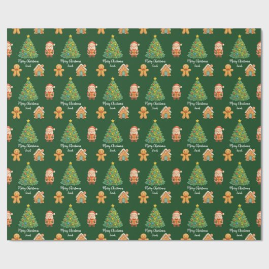 Cute Santa Gingerbread Christmas Pattern Cadeaupapier (Vlak)