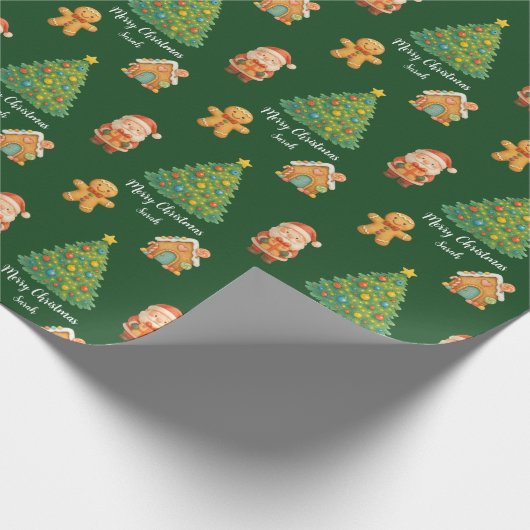 Cute Santa Gingerbread Christmas Pattern Cadeaupapier (Hoek)