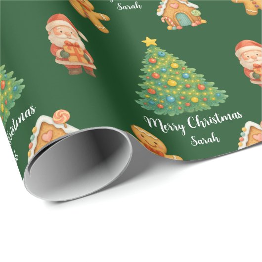 Cute Santa Gingerbread Christmas Pattern Cadeaupapier (Rol Hoek)