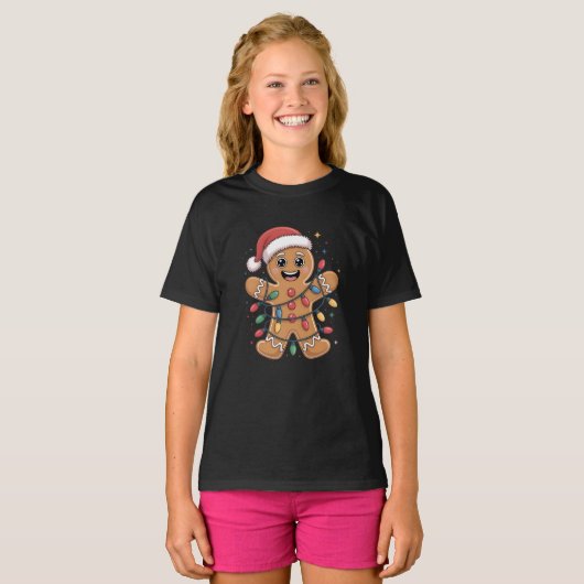 Cute Santa Gingerbread Cookie Christmas Kids T-shirt (Voorkant volledig)