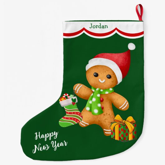 Cute Santa Gingerbrood Man Grote Kerstsok (Achterkant)