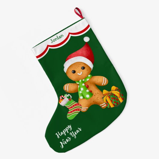 Cute Santa Gingerbrood Man Grote Kerstsok (Achterkant (Hangend))