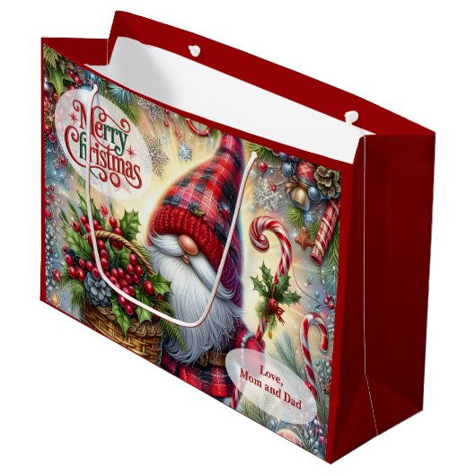 Cute Santa Gnome Christmas Groot Cadeauzakje (Voorkant Gekanteld)