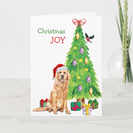 Cute Santa Golden Retriever en kerstboom Feestdagen Kaart (Voorkant)