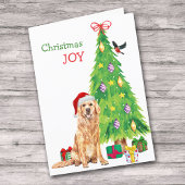 Cute Santa Golden Retriever en kerstboom Feestdagen Kaart