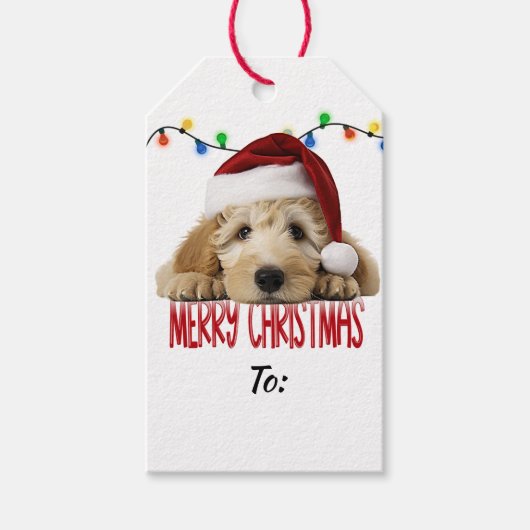 Cute Santa Goldendoodle Christmas Cadeaulabel (Voorkant)