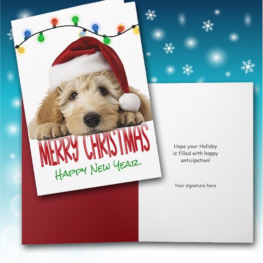 Cute Santa Goldendoodle Christmas Card Feestdagen Kaart