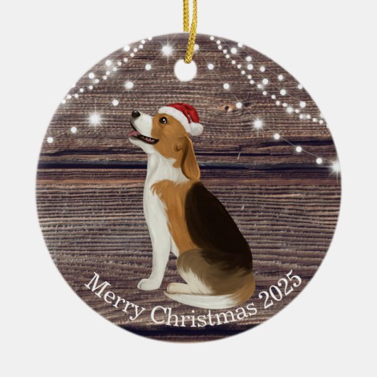 Cute Santa Hat Beagle Kerstmis Keramisch Ornament (Voorkant)