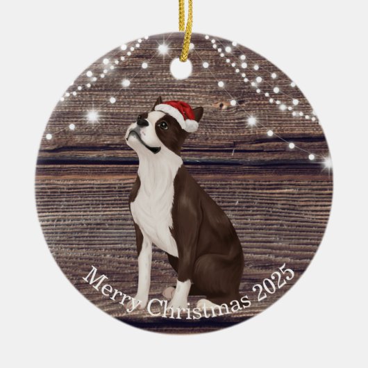 Cute Santa Hat Boston Terrier Kerstmis Keramisch Ornament (Voorkant)