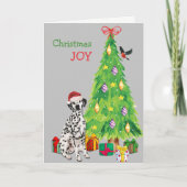 Cute Santa Hat Dalmatian Dog en kerstboom Feestdagen Kaart (Voorkant)