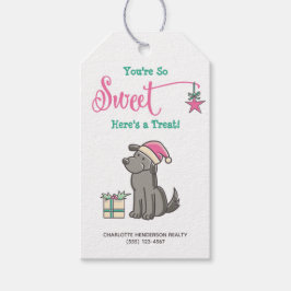Cute Santa Hat Dog Hier is een Treat Kerstmis Cadeaulabel
