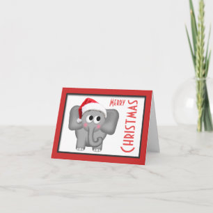 Cute Santa Hat Elephant "Merry Kerstmis"-kaart Feestdagen Kaart